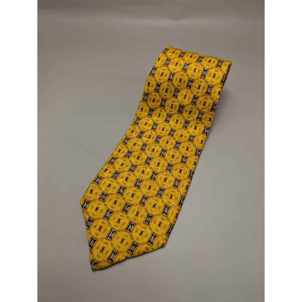 Robert Talbott Tie Yellow Gold Geometric Imported Silk Hand Sewn Made USA
